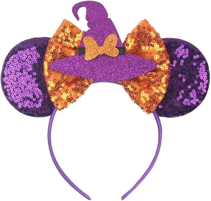 YOWOCAL Halloween Mouse Ear Headband for Women Girls,Sequin Bow Hair Hoop Headwear for Halloween ... | Amazon (US)