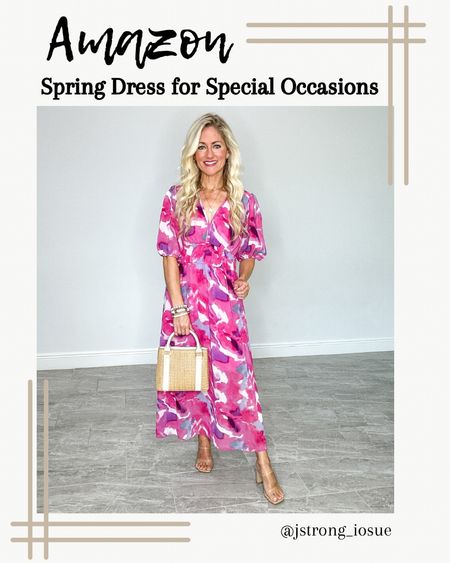 Amazon Spring Dress for any special occasion. Button closure on V neck, smocked elastic waist. Flowy dress is easy to wear. Wear ton Mother’s Day, bridal or baby shower or graduation or party. 

#LTKfindsunder50 #LTKstyletip