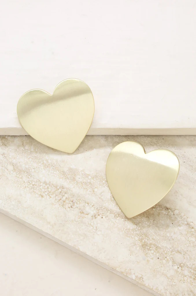 Flat Heart Statement 18k Gold Plated Stud Earrings | Ettika