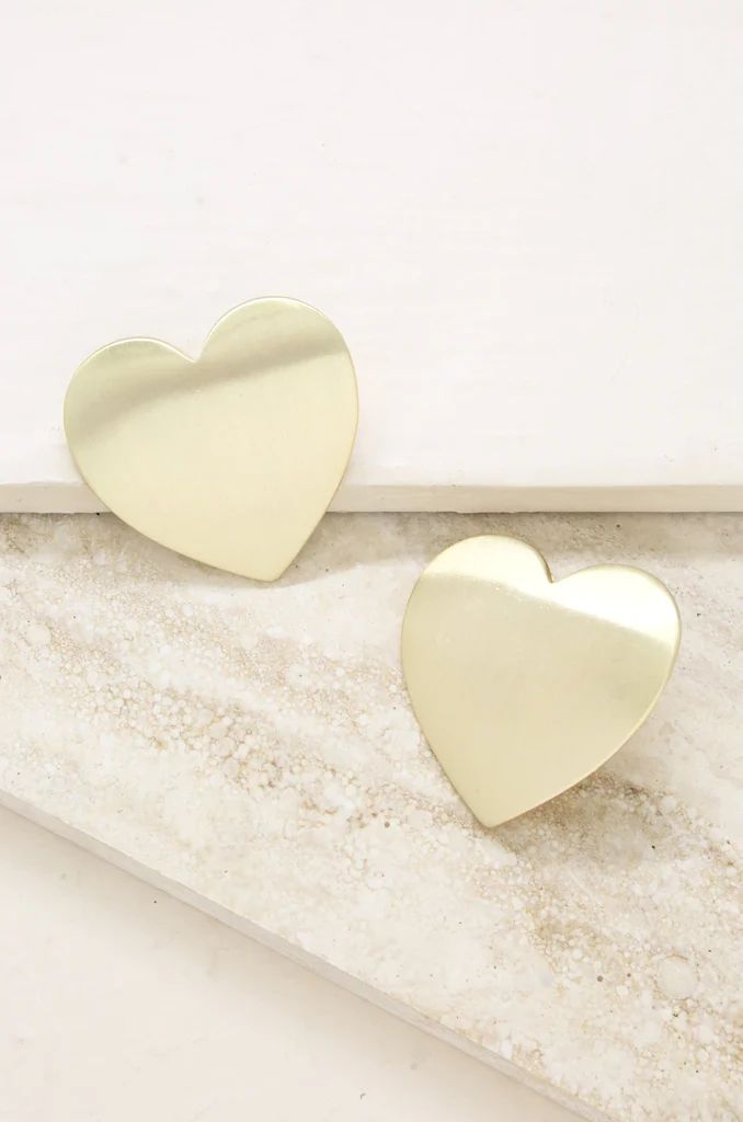 Flat Heart Statement 18k Gold Plated Stud Earrings | Ettika