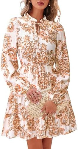 BTFBM Women Spring Dresses 2026 Floral V Neck Long Sleeve Tiered Ruffle Boho Swing Flowy A-Line M... | Amazon (US)