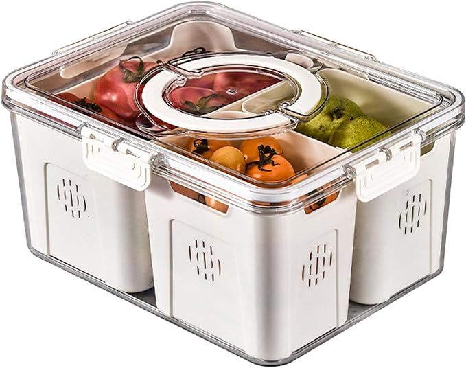 Refrigerator Organizer With Lids (3 Compartments), Fridge Storage, Fridge Organizers And Storage ... | Amazon (US)
