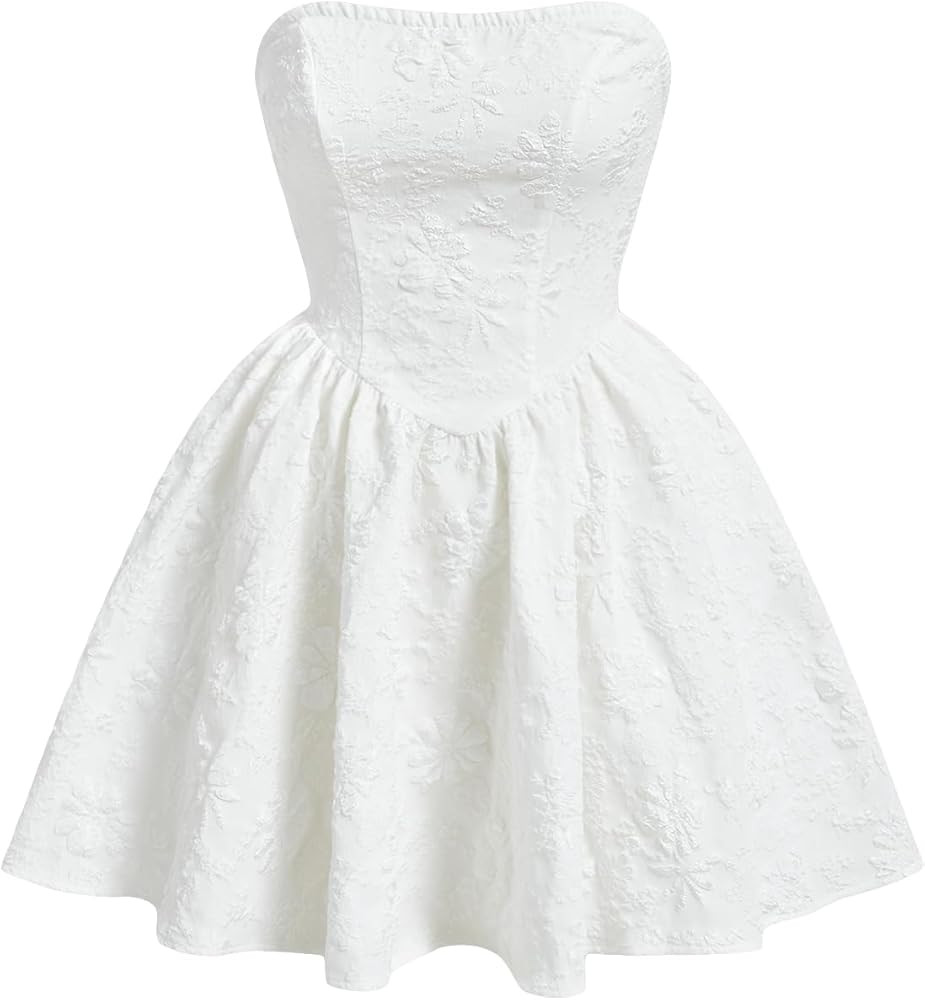 Floerns Women's Elegant Strapless Jacquard Flare Hem Mini Tube Dress | Amazon (US)