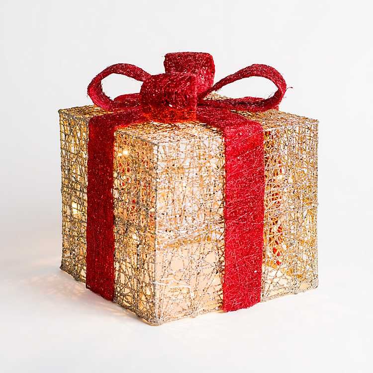 Pre-lit Gold and Red Glitter Gift Box, 12 in. | Kirkland's Home
