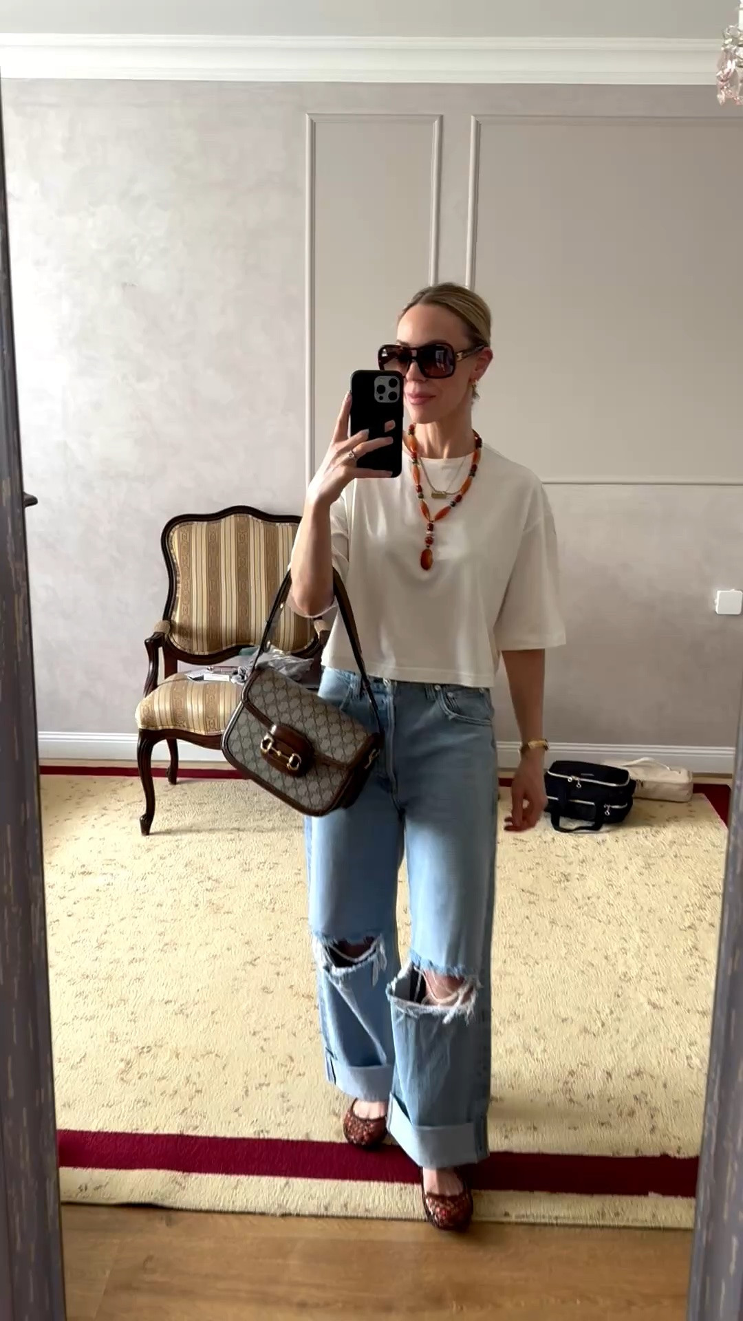 Casual summer outfit, cropped tee, distressed baggy jeans, jelly shoes, beaded necklace

#LTKOver40 #LTKSeasonal #LTKSaleAlert