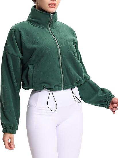 THE GYM PEOPLE Women's Fleece Cropped Jacket Full Zip Stand Collar Workout Short Sherpa Coats wit... | Amazon (US)