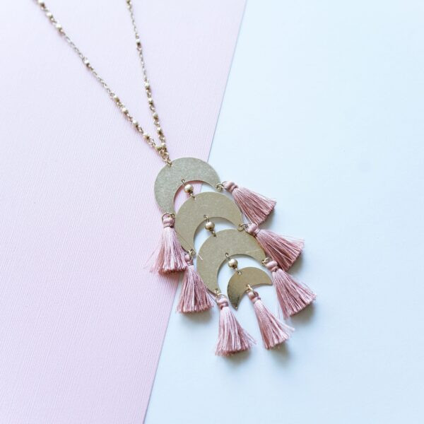 Blush Tassel Crescent Pendant Necklace | Panacea