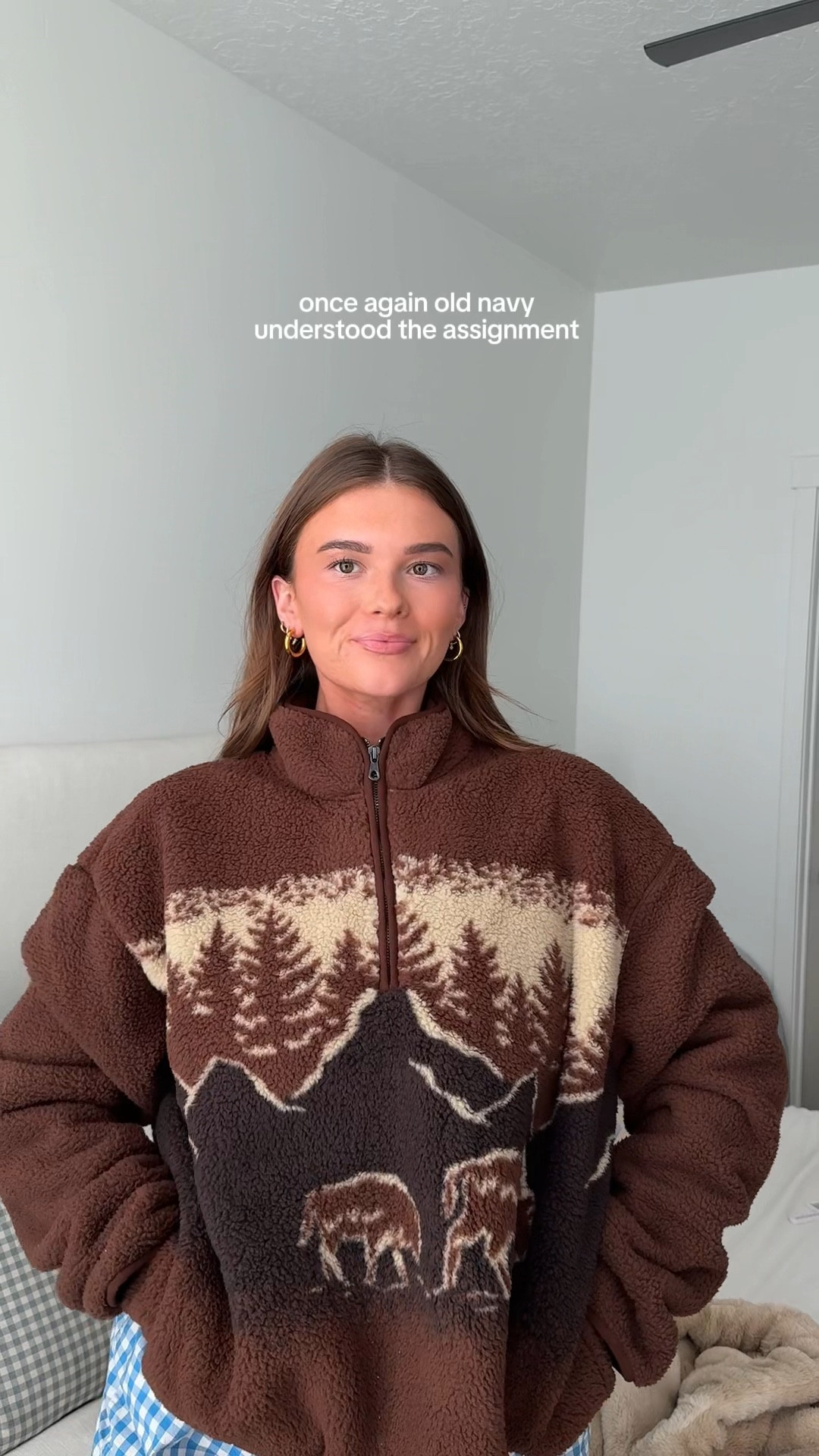 old navy mountain half zip fleece in brown and navy 