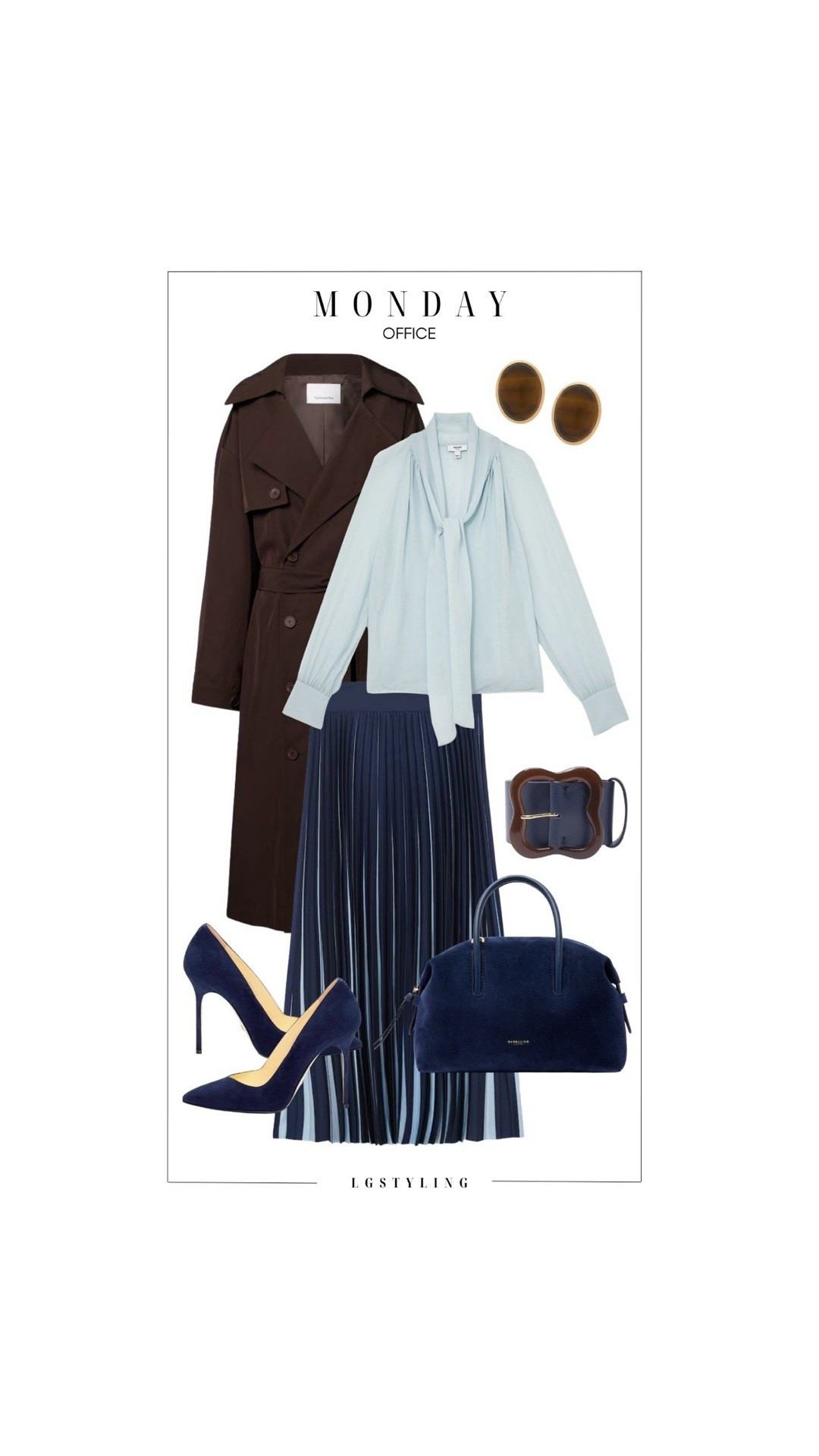 Monday – Office

A polished Monday office outfit formula that feels classic but modern. A navy pleated midi skirt paired with a soft bow-tie blouse creates movement and femininity, while the rich chocolate trench adds structure and sophistication. Navy suede pumps and a coordinating handbag keep the palette refined, making this an effortless business casual outfit idea for work.

#LTKWorkwear #LTKOfficeStyle #LTKClassicStyle #LTKSpringStyle #LTKProfessional #BusinessCasualStyle #ClassicWardrobe #WorkwearInspiration #ChicOfficeStyle #TimelessFashion

#LTKSpringSale #LTKgrwm #LTKootd