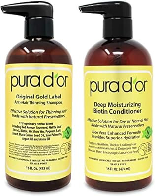PURA D'OR Biotin Original Gold Label Anti-Thinning (16oz x 2) Shampoo & Conditioner Set, Clinical... | Amazon (US)