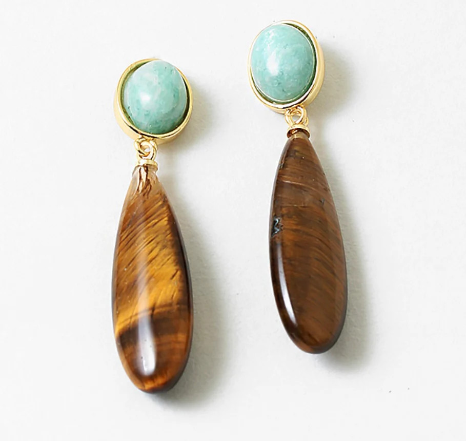 Mint and Tigers Eye Earrings | Erin McDermott Jewelry