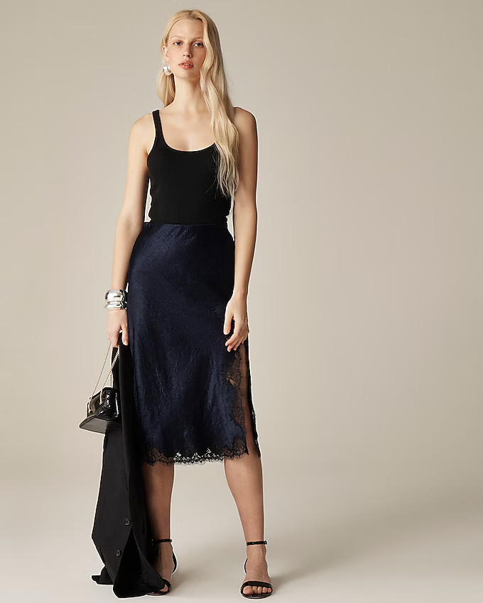 Gwyneth lace-trim slip skirt in textured satin | J. Crew US