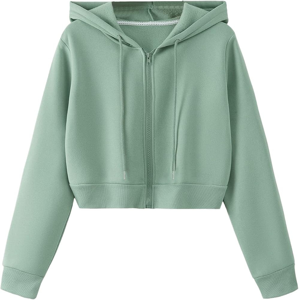 SweatyRocks Women's Long Sleeve Drawstring Full Zip Hooded Jacket Crop Sweatshirt | Amazon (US)
