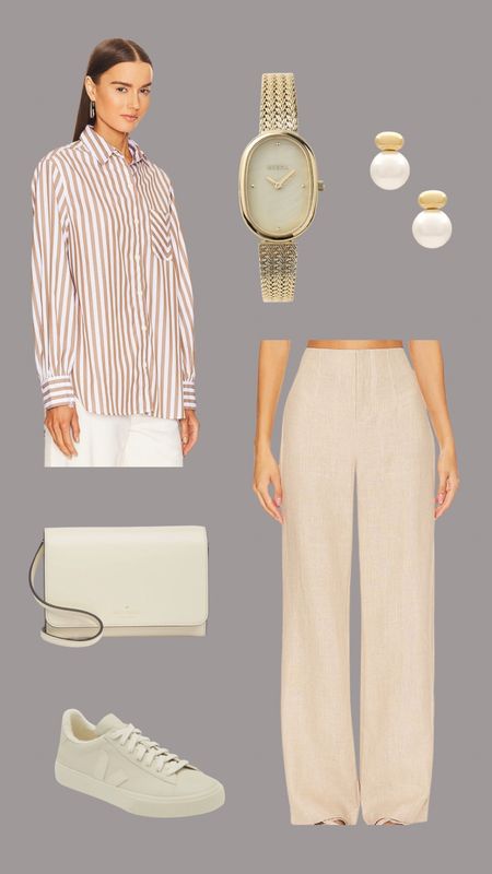 Spring Work Outfit

Campo Sneaker (Women)
Veja

Jane Watch in Gold
Breda

Empress Pearl Earring in Gold & Pearl
SHASHI

Maxine Button Down Shirt in Brown Stripe
Rag & Bone

Isotta Pant in Natural
FAITHFULL THE BRAND

kerri wallet on a string
Kate Spade New York

#LTKWorkwear #LTKU #LTKStyleTip