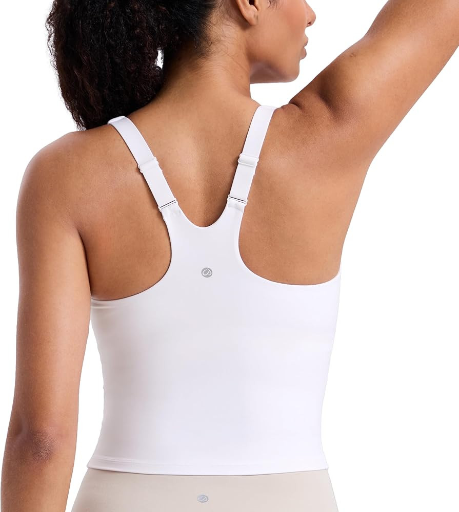 CRZ YOGA Butterlift Adjustable V-Back Crop Tank Tops for Women - Racerback V Neck Padded Longline... | Amazon (US)