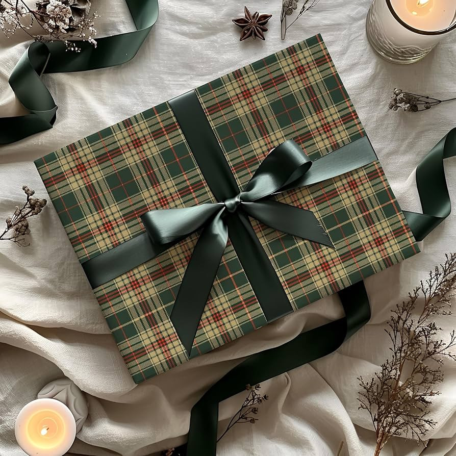 Red & Green Christmas Wrapping Paper Rolls, Vintage Plaid Gift Wrapping Paper Sheets, Classic Win... | Amazon (US)