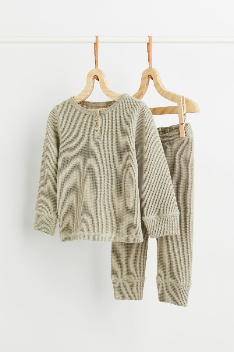 Conscious choice  Baby Exclusive. Set with a henley shirt and leggings in soft, waffled cotton je... | H&M (US)