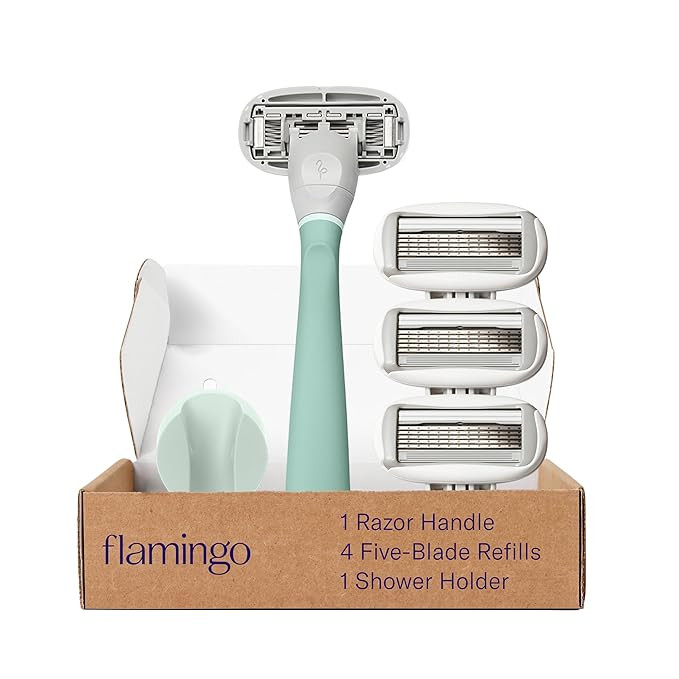FLAMINGO 5-Blade Razors for Women - 1 Razor Handle + 4 5-Blade Refills + 1 Shower Holder - Sage | Amazon (US)