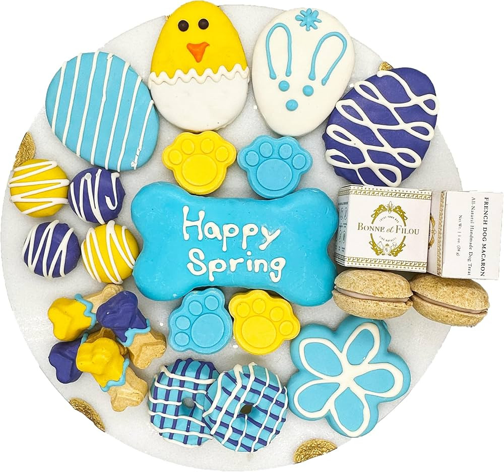 Bonne et Filou Easter Dog Treats Gift Basket Box Human Grade 22 Luxury Snacks with Dog Macarons, ... | Amazon (US)
