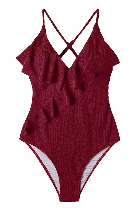 CUPSHE Women's Happy Ending Solid One-Piece Swimsuit Beach Swimwear Bathing Suit | Amazon (US)