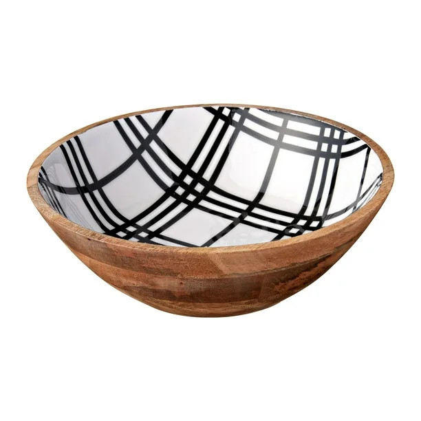 Holiday Time Mango Wood Bowl, Black & White Plaid - Walmart.com | Walmart (US)