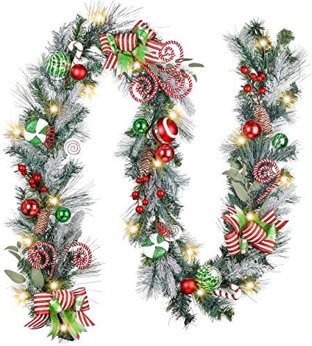Valery Madelyn Pre-Lit 9 Feet Delightful Elf Red Green White Christmas Garland with 40 LED Warm L... | Amazon (US)