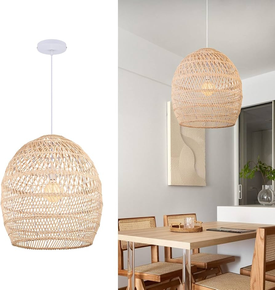 Arturesthome Boho Wicker Chandelier,W 15.7"*H 18" Rustic Rattan Basket Pendant Light Fixture Coas... | Amazon (US)