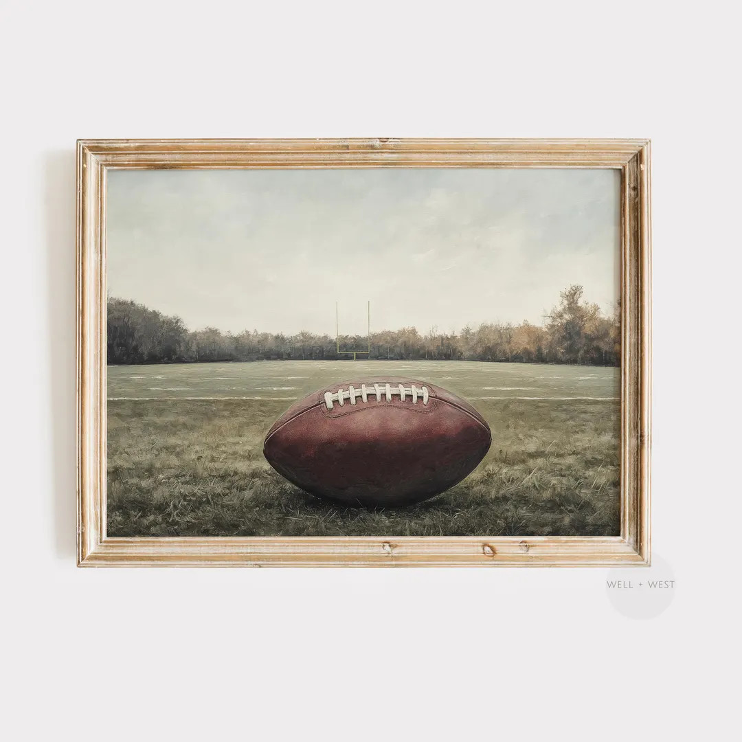 Football Print | Vintage Style Football Field Painting | Boys Room Printable Art | Sports Poster ... | Etsy (US)