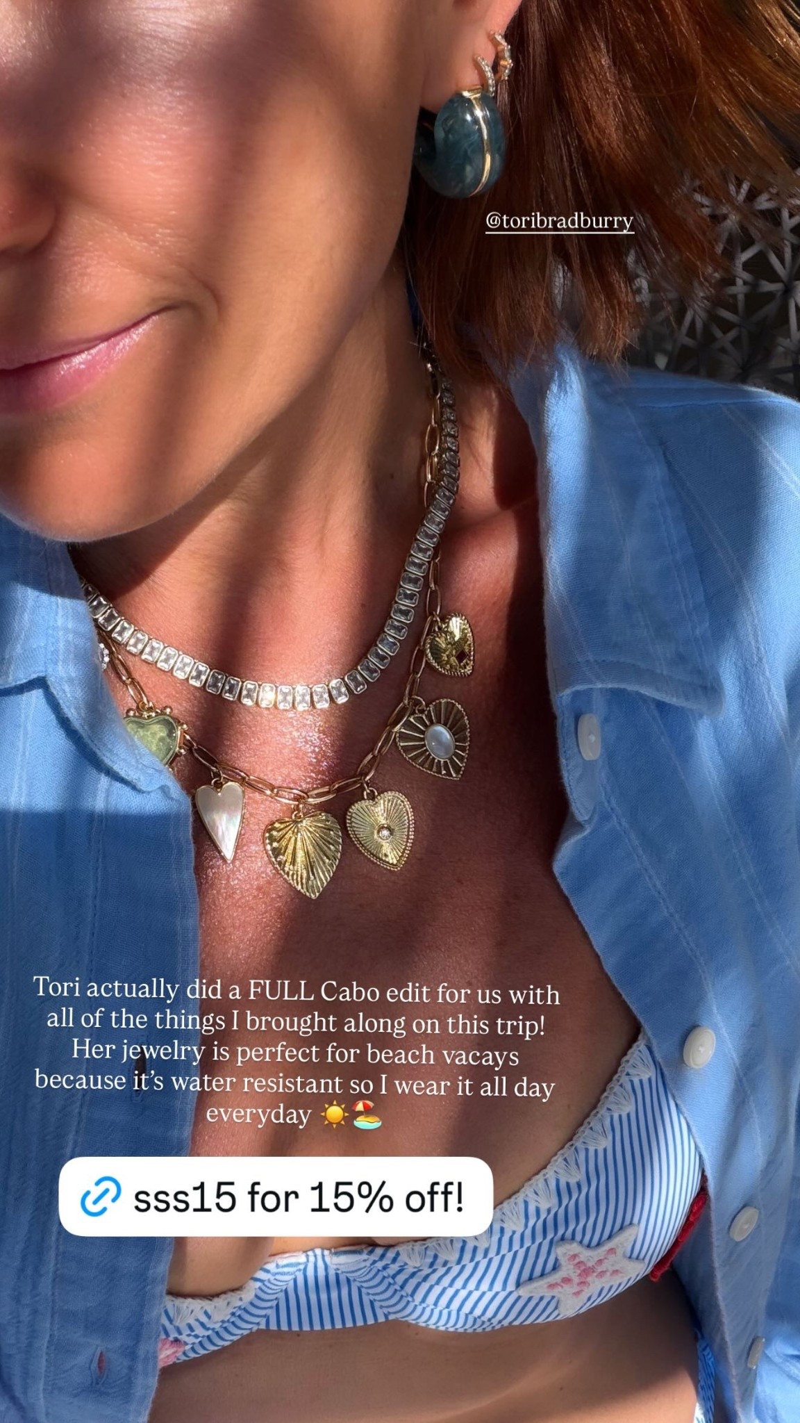 Tori actually did a FULL Cabo edit for us with all of the things I brought along on this trip! Her jewelry is perfect for beach vacays because it’s water resistant so I wear it all day everyday ☀️🏖️ @toribradburry