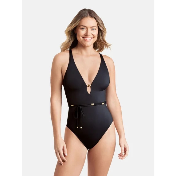 Sofia by Sofia Vergara Women's and Women's Plus Plunge 1PC with belt strap One Piece Swimsuit - W... | Walmart (US)
