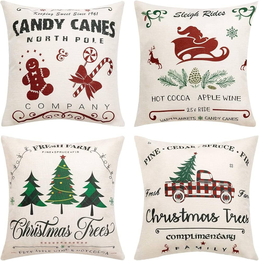 Dreamcountry 4 Pack Christmas Pillow Covers 18x18 Inch Linen Holiday Decorative Throw Pillow Cove... | Amazon (US)