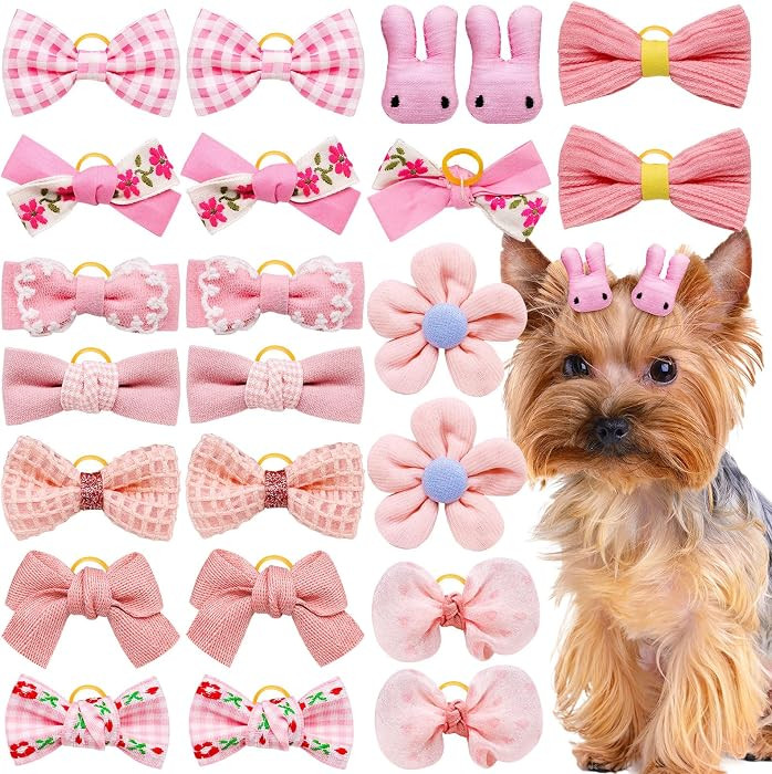 20Pcs Light Pink Small Dog Hair Bows with Rubber Bands     Dog Bows for Small Medium Puppies, Sec... | Amazon (US)