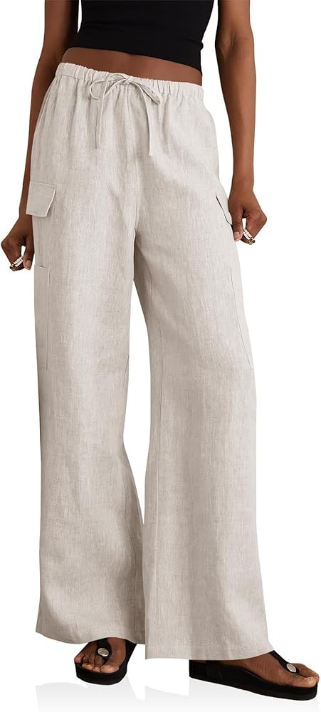 Cicy Bell Women's Wide Leg Pants Loose High Waisted Drawstring Cargo Pants with Pockets | Amazon (US)