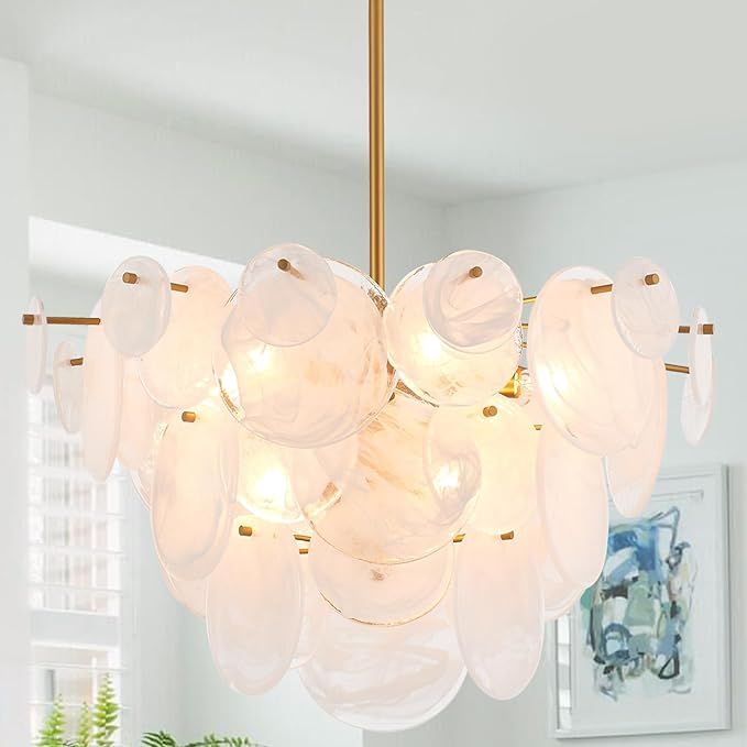 Dia 28 Inch, Modern Glass Chandeliers for Bedroom, Gold Dining Room Light Fixture, Large Vintage ... | Amazon (US)