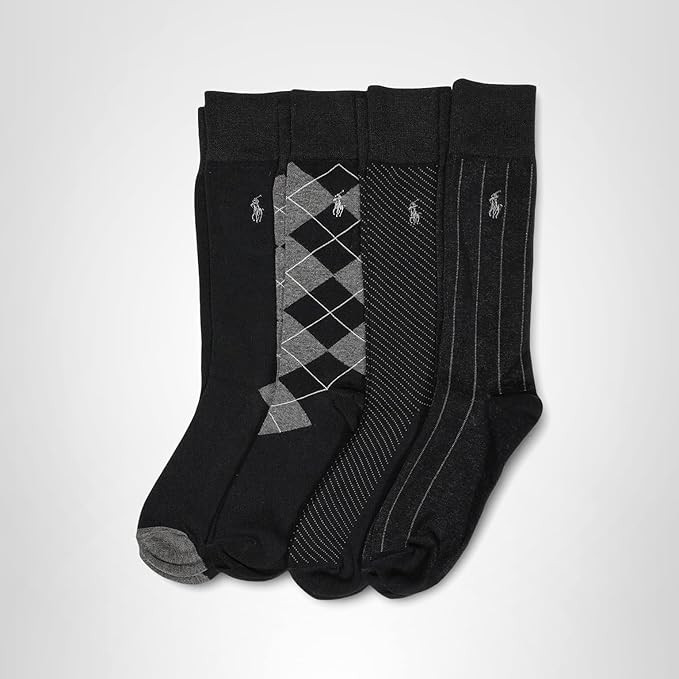 POLO RALPH LAUREN Men's Assorted Pattern Dress Crew Socks (4-Pack) | Amazon (US)