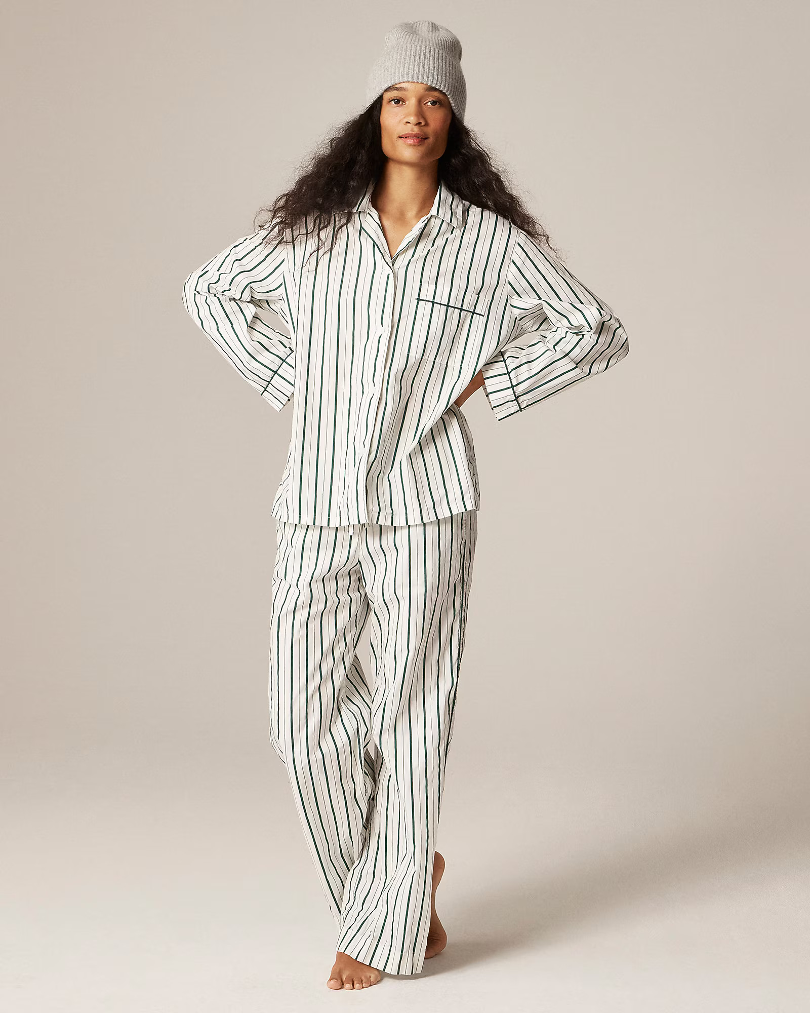 Cotton poplin long-sleeve pajama pant set in peppermint stripe | J. Crew US