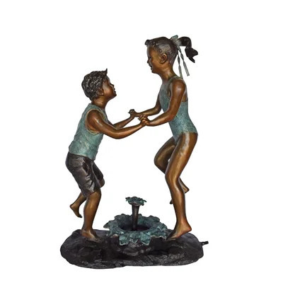Young Boy And Girl Dancing Around Fountain Bronze Statue-Size 28" X 13" X 38"H | Wayfair North America