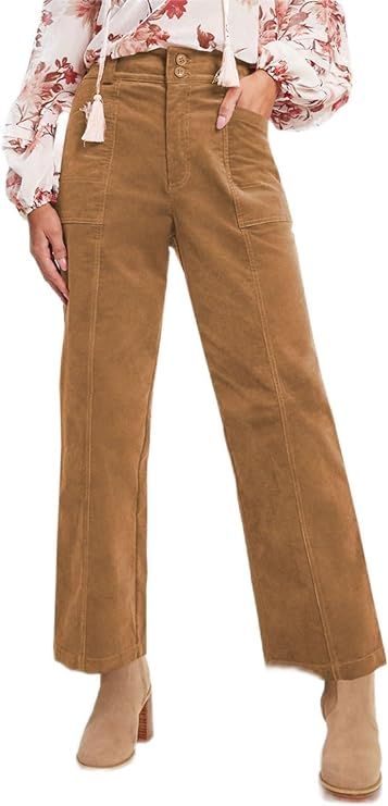 Acelitt Womens Casual Winter Straight Leg Elastic Waist Corduroy Pants with Pockets, S-XXL | Amazon (US)