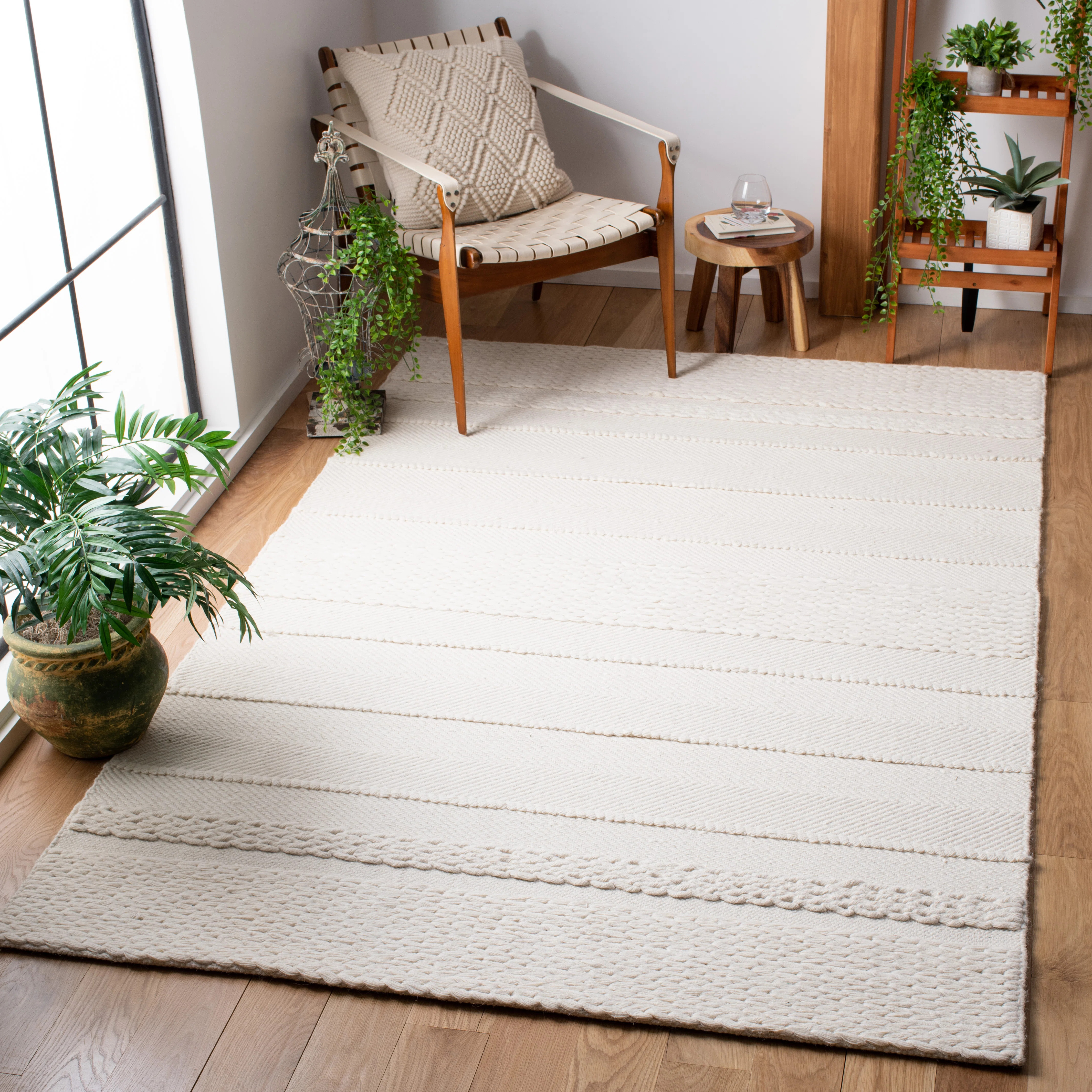 Brookneal Striped Hand-Woven Flatweave Wool/Cotton Natural Area Rug | Wayfair North America
