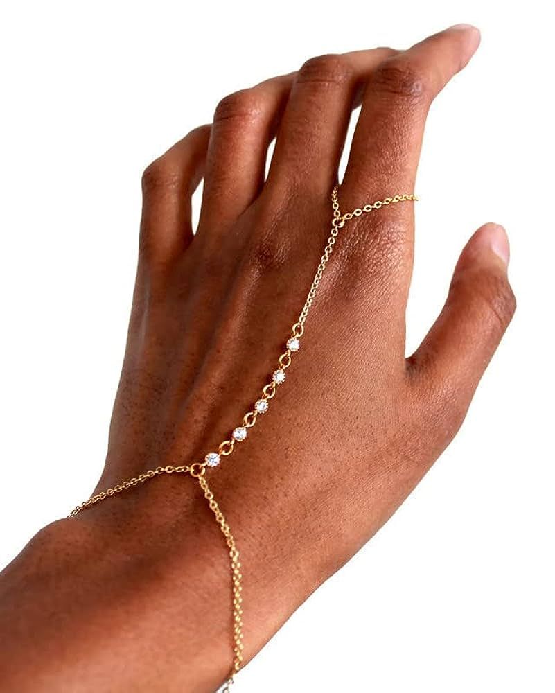 CZ Diamond Ring Bracelet Hand Chain, Greek Goddess Jewelry Accessories for Women, 6" to 8" adjust... | Amazon (US)