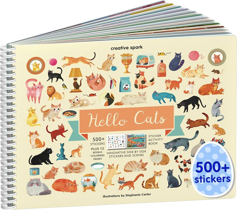 Cupkin Hello Cats Sticker Book Activity for Kids, Toddler Airplane Travel Essentials, 500+ Sticke... | Amazon (US)