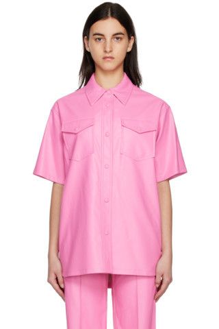 Stand Studio - Pink Norea Faux-Leather Shirt | SSENSE