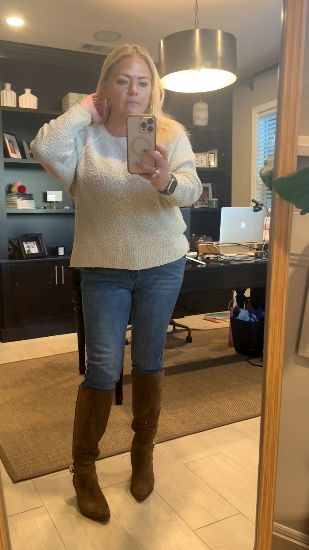 This was a Saturday morning OOTD for a 1/2 day workday from home then errands and pizza dinner. 
Star of the show was my necklace and these boots. I think they are 40% or check them out now. Run true to size and so comfortable. 

#boots
#ootd


#LTKMidsize #LTKootd #LTKWorkwear