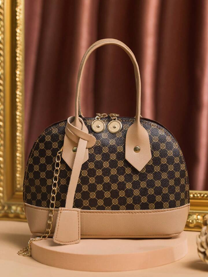 Mode Damen Handtasche Schulter Umhängetasche mit Kette Mini Messenger Tasche, Design mit brauner... | SHEIN