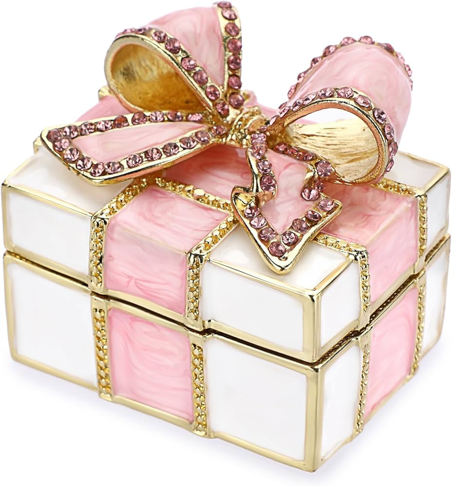 ELLDOO Mini Trinket Box, Bow-knot Gift Box Style Hinged Jewelry Box Vintage Metal Enameled Decora... | Amazon (US)