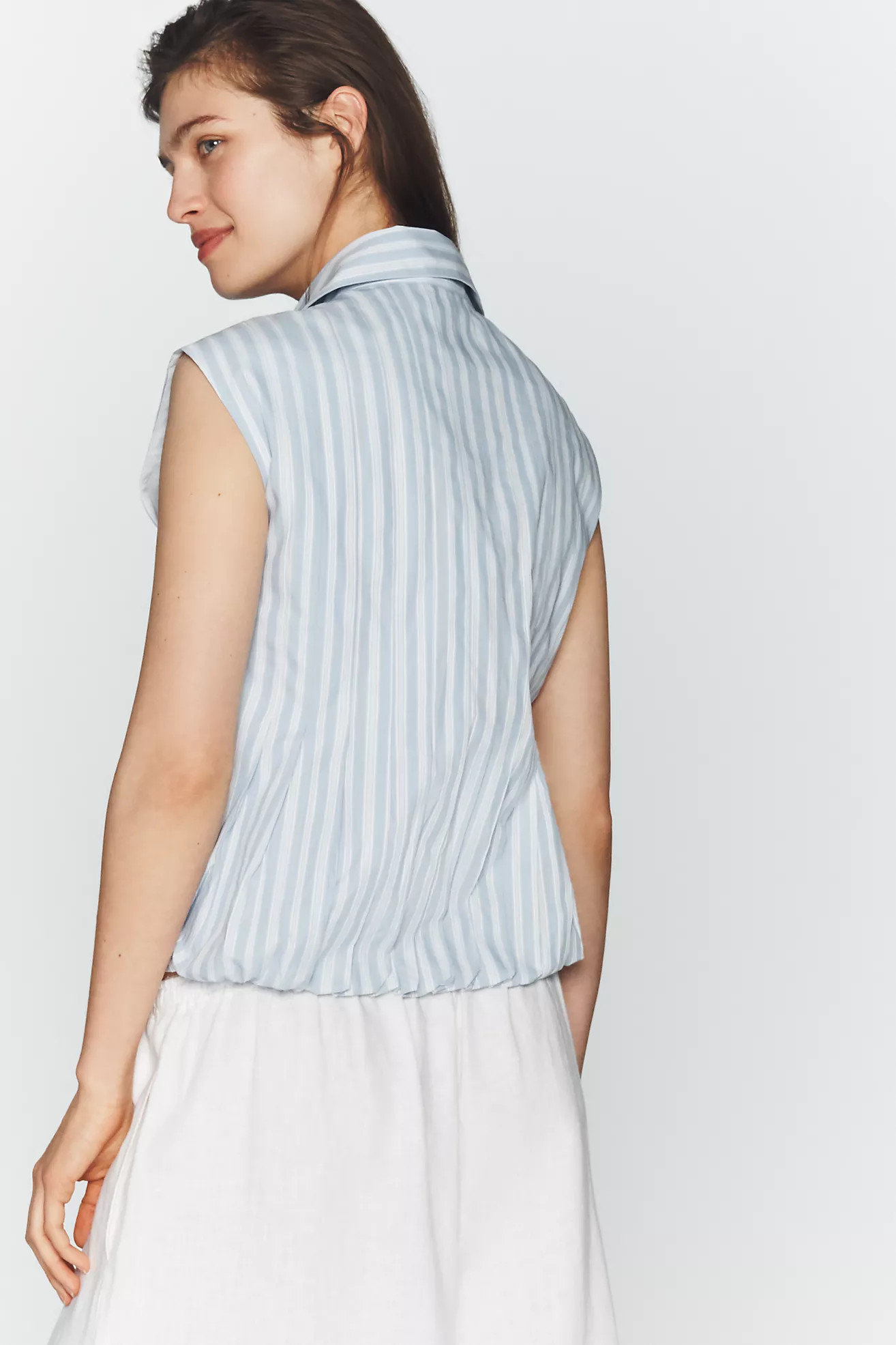 Maeve Sleeveless Pleated Bubble-Hem Buttondown Top | Anthropologie (US)