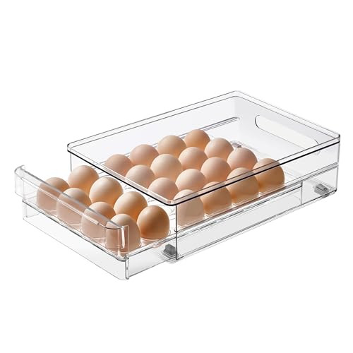 vacane 24 Capacity Egg Holder for Refrigerator Organizer Bins, BPA Free Egg Storage Container with Non-Slip Pads, Space-Saving Egg Tray for Fridge Drawer | Amazon (US)