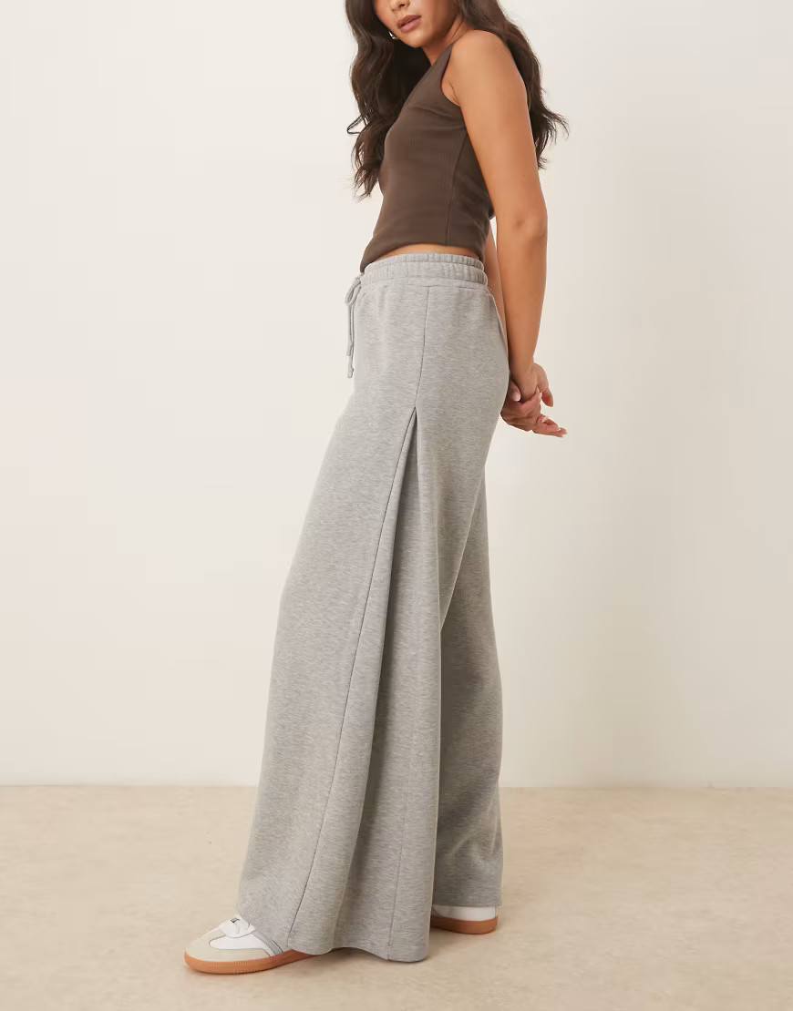 ASOS DESIGN pleat insert wide leg sweatpants in gray heather | ASOS (Global)