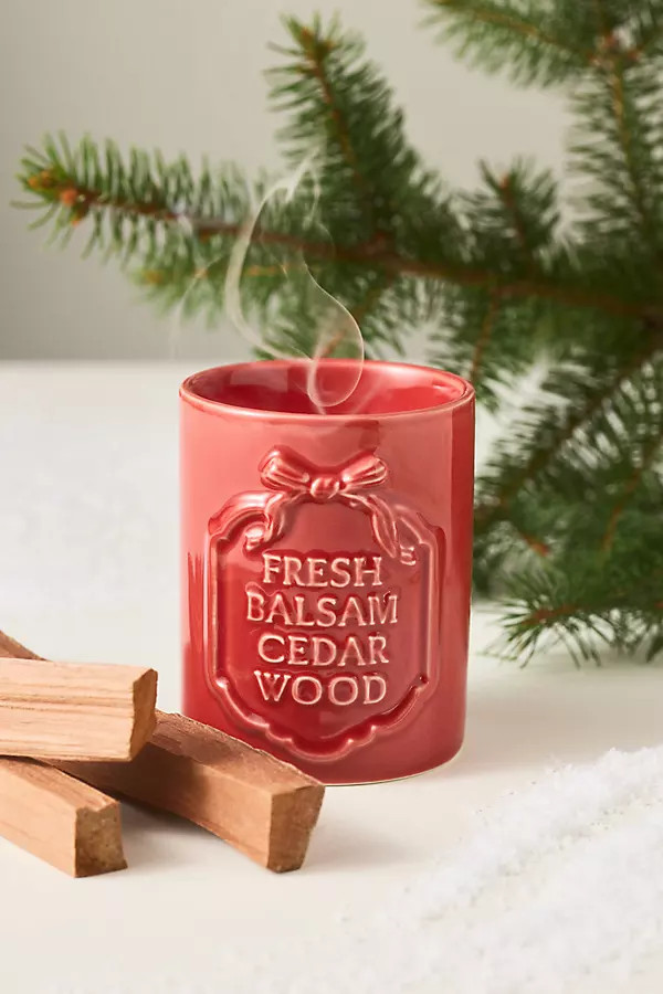 Gingham Bow Woody Fresh Balsam & Cedarwood Ceramic Boxed Candle | Anthropologie (US)
