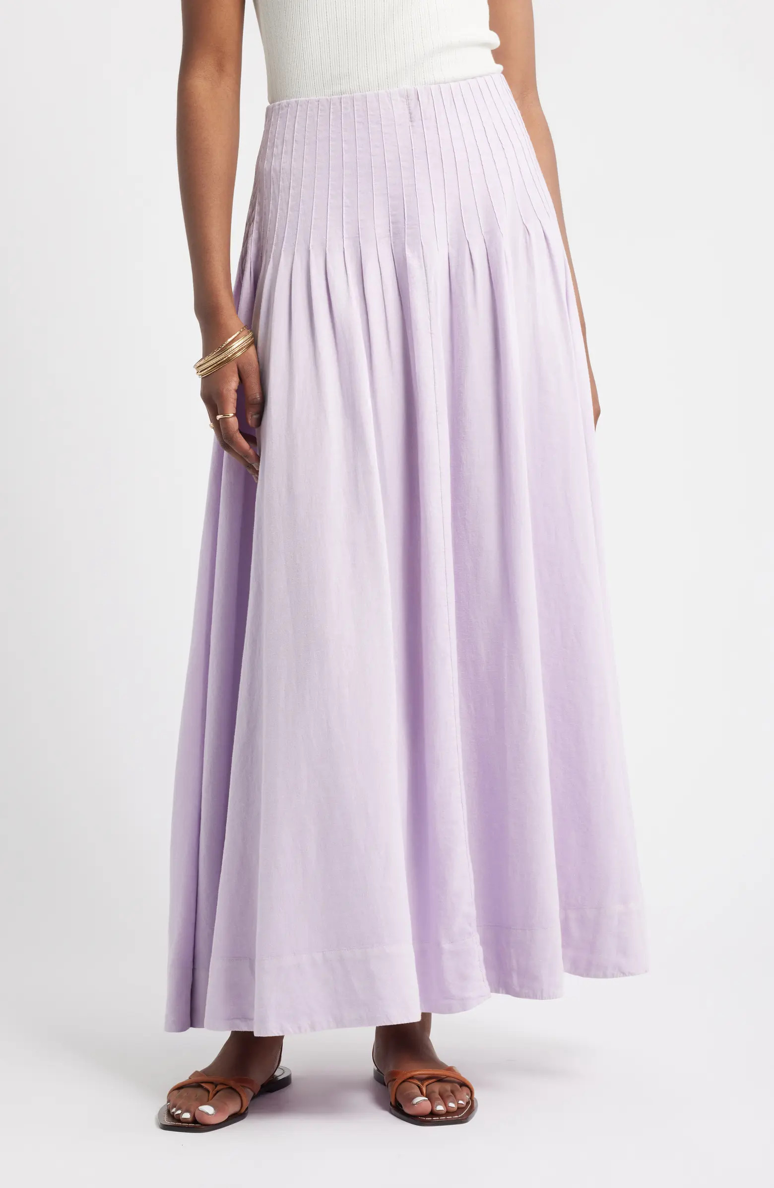 Pleat Accent Linen Blend Maxi Skirt | Nordstrom